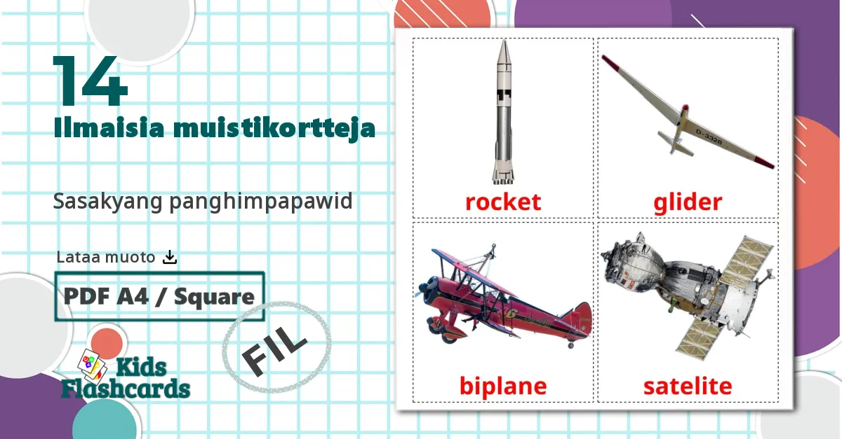 14 Sasakyang panghimpapawid lasten kuvakortit