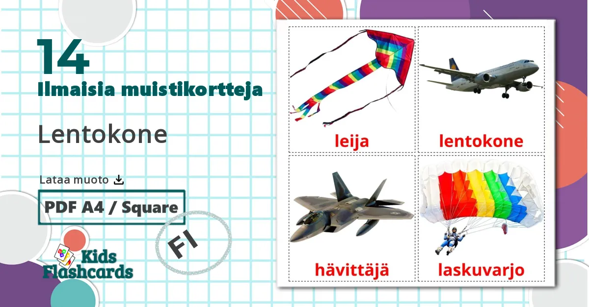 14 Lentokone lasten kuvakortit