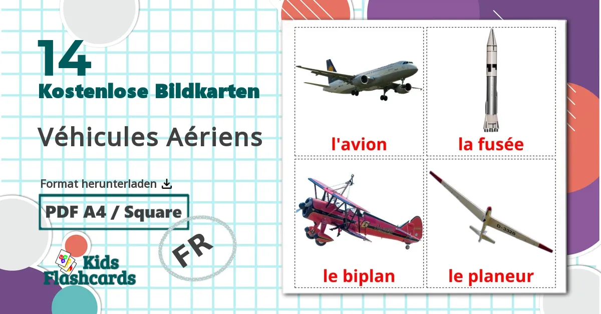 14 Bildkarten für Véhicules Aériens