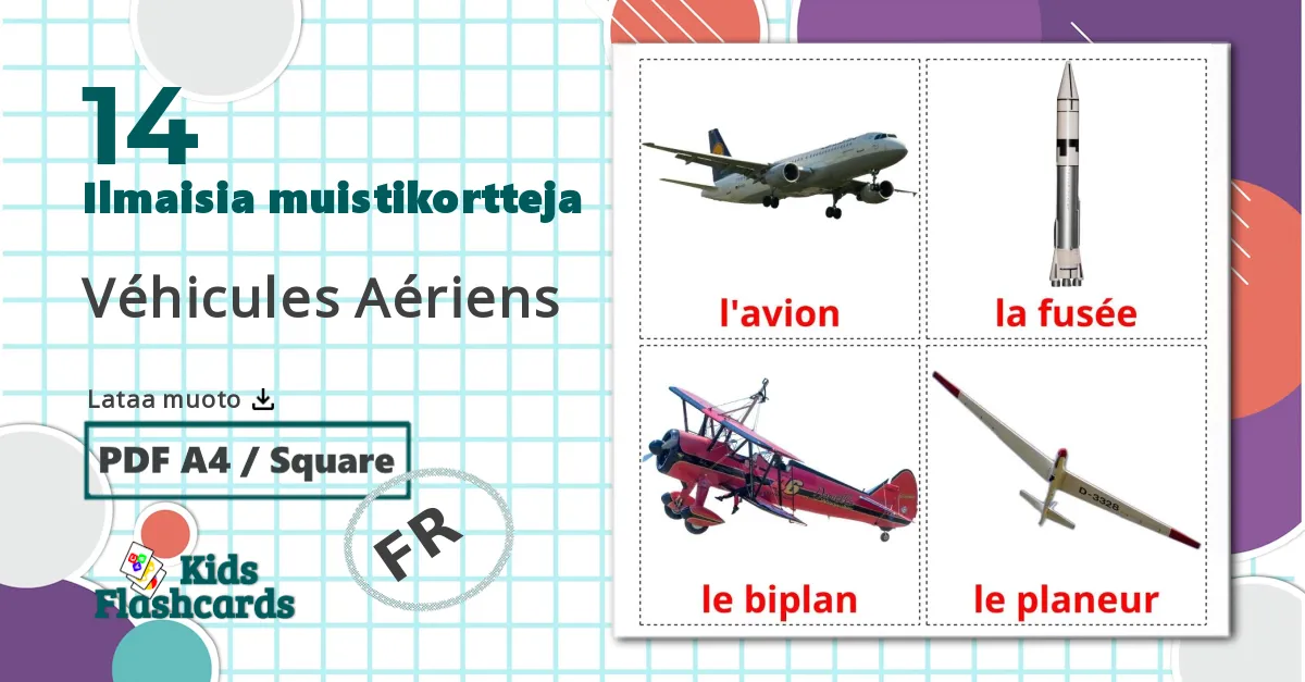 14 Véhicules Aériens lasten kuvakortit