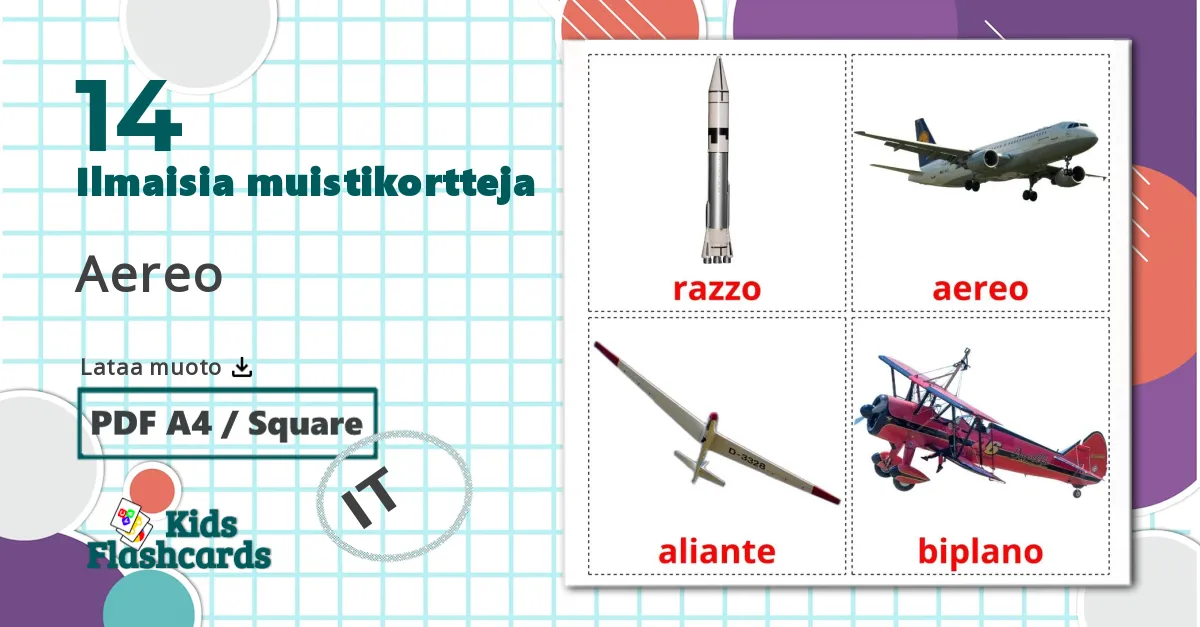 14 Aereo lasten kuvakortit