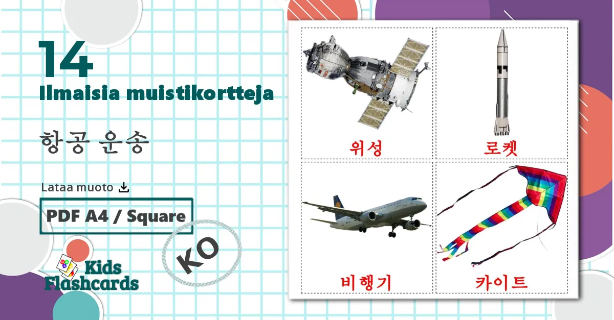 14 항공 운송 lasten kuvakortit