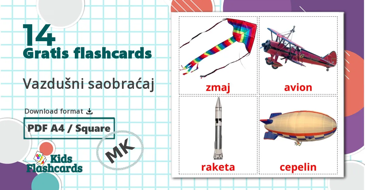 14 Vazdušni saobraćaj billedkort for børn