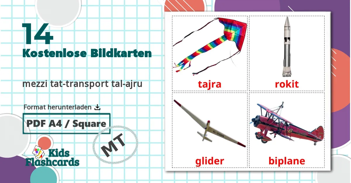 14 Bildkarten für Flugzeuge