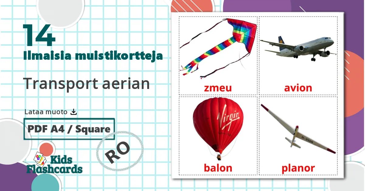 14 Transport aerian  lasten kuvakortit
