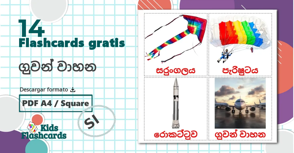 14 tarjetas didacticas de ගුවන් වාහන