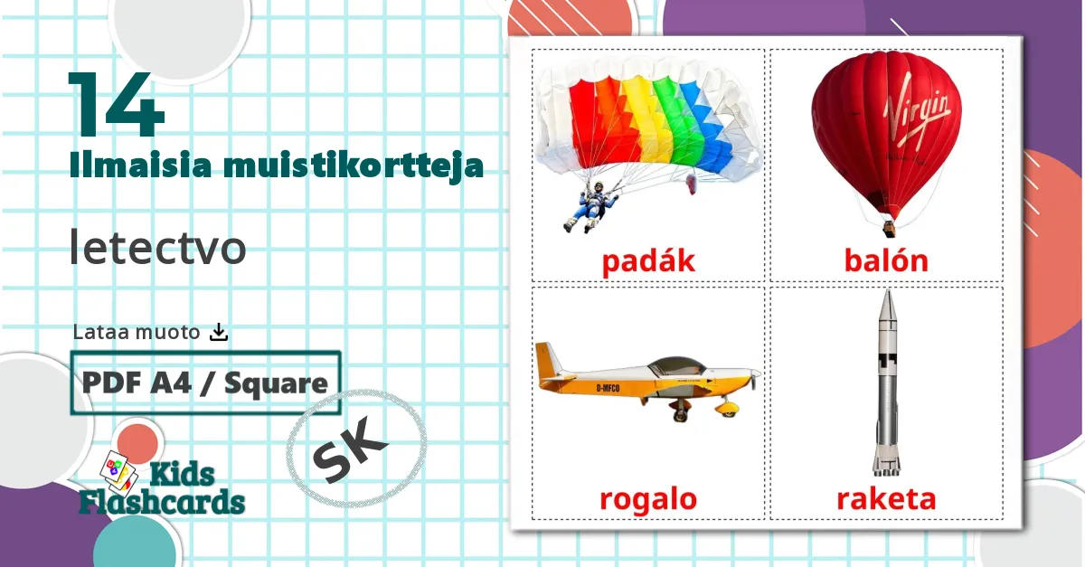 14 letectvo lasten kuvakortit