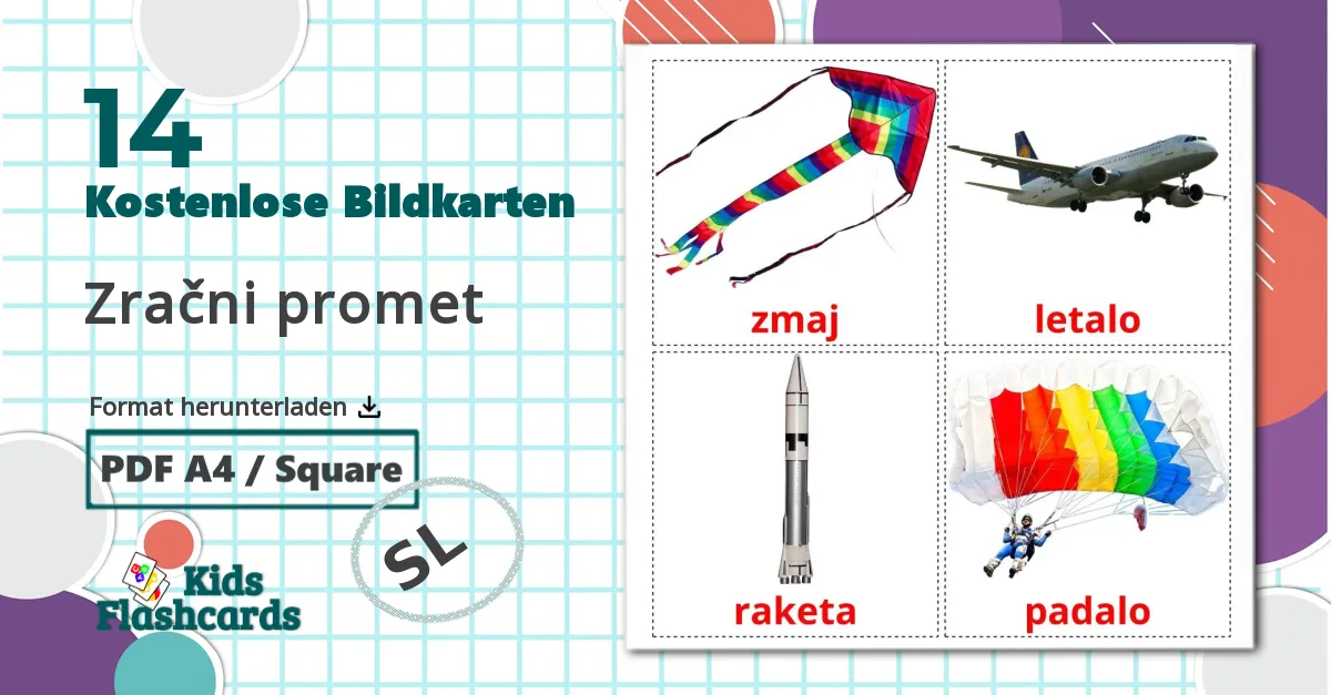 14 Bildkarten für Zračni promet