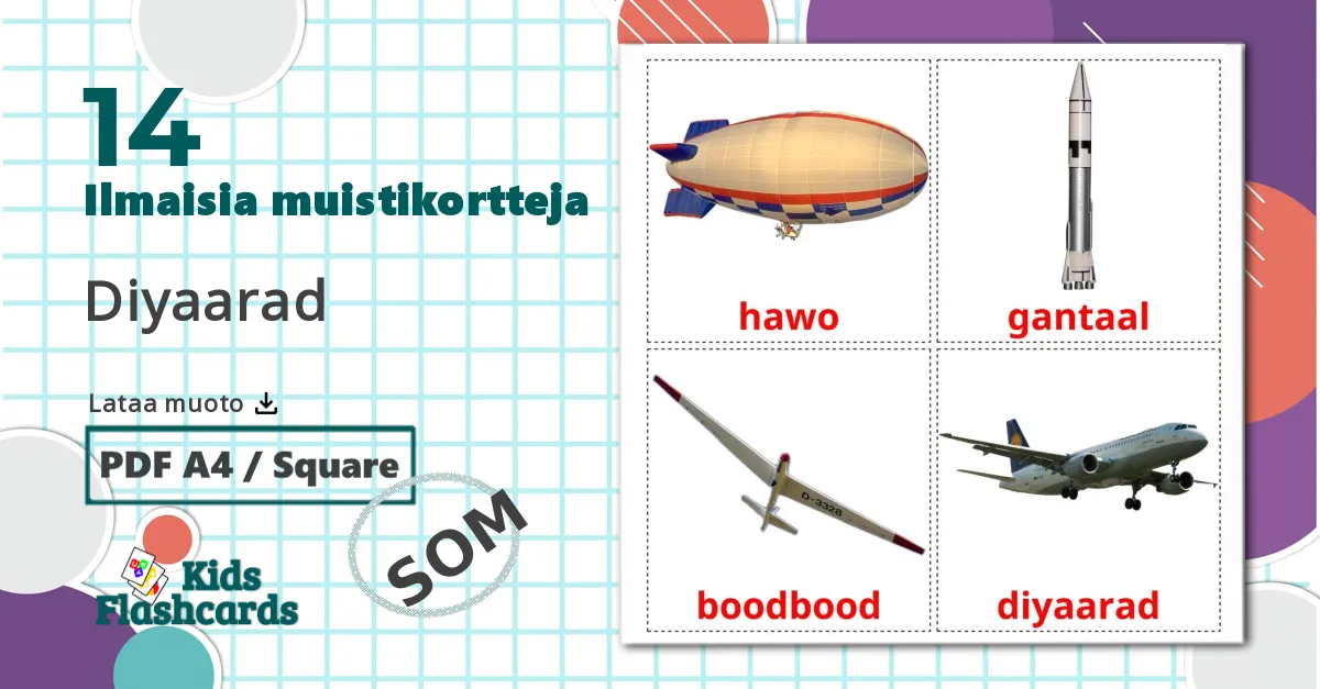 14 Lentokone lasten kuvakortit