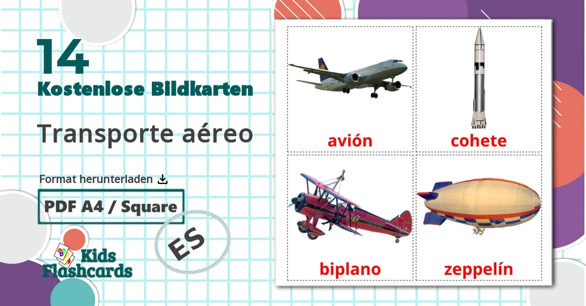 14 Bildkarten für Transporte aéreo