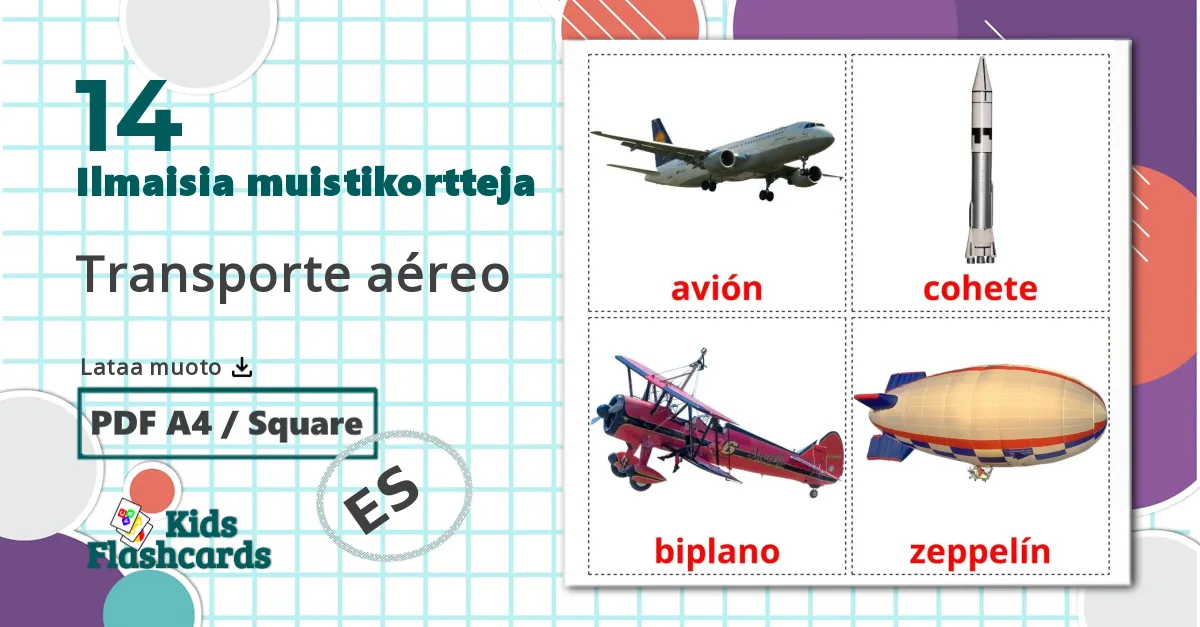14 Transporte aéreo lasten kuvakortit