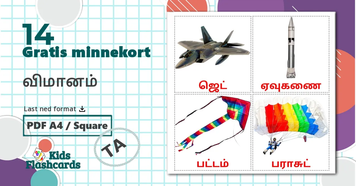 14 Aircraft bildkort för barn