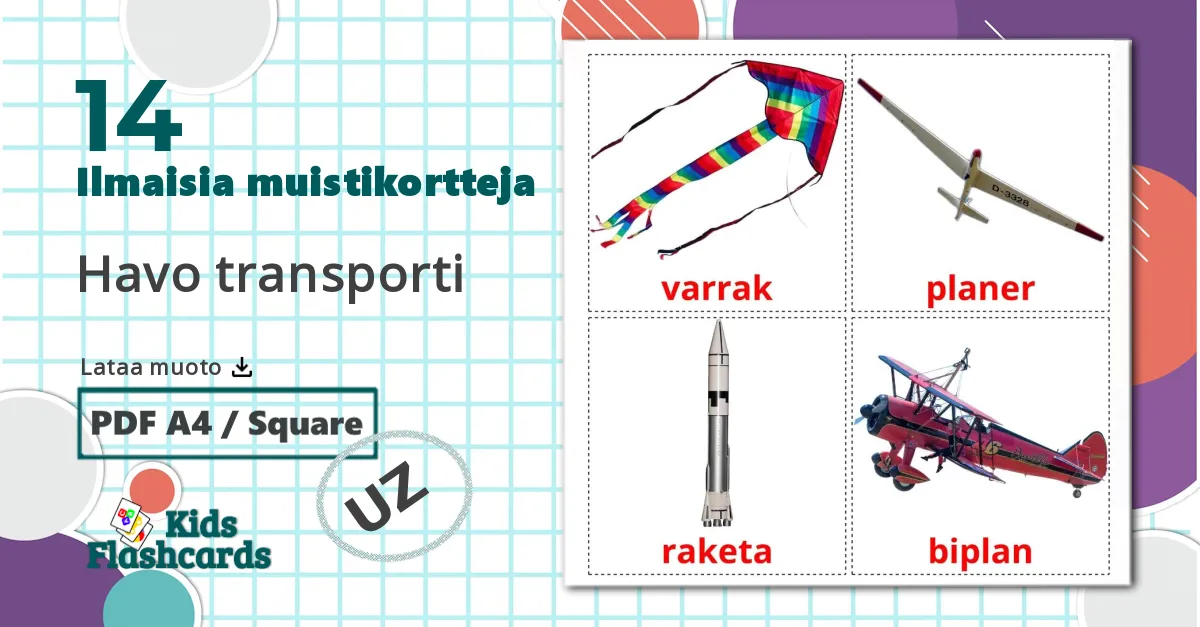 14 Havo transporti lasten kuvakortit