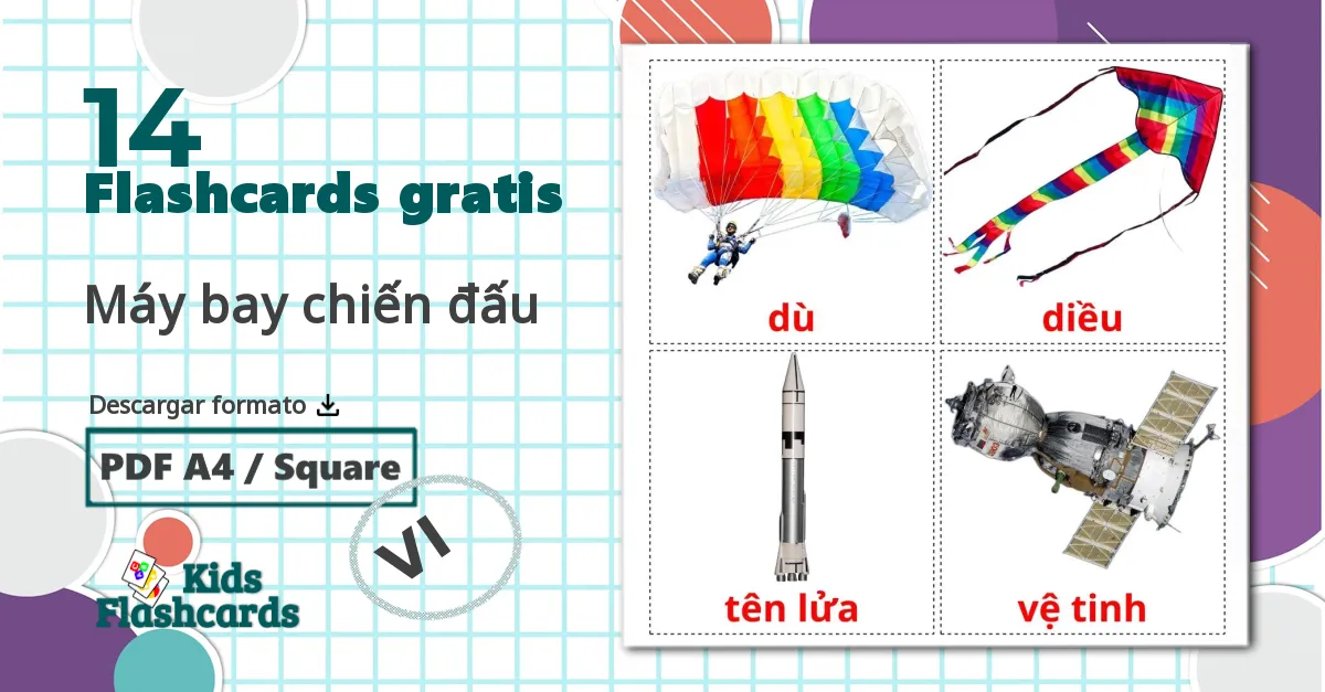 14 tarjetas didacticas de Máy bay chiến đấu