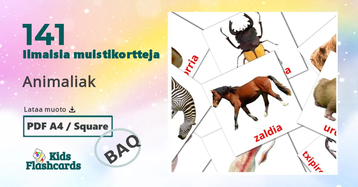141 Animaliak lasten kuvakortit