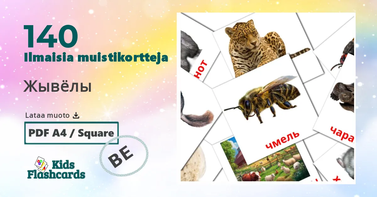 Жывёлы – lasten kuvakortit valkovenäjänksi sanastoon