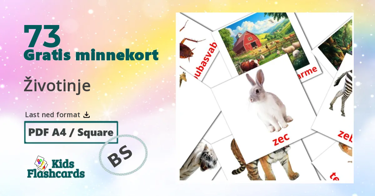 Životinje bildekort for barn på bosnisk