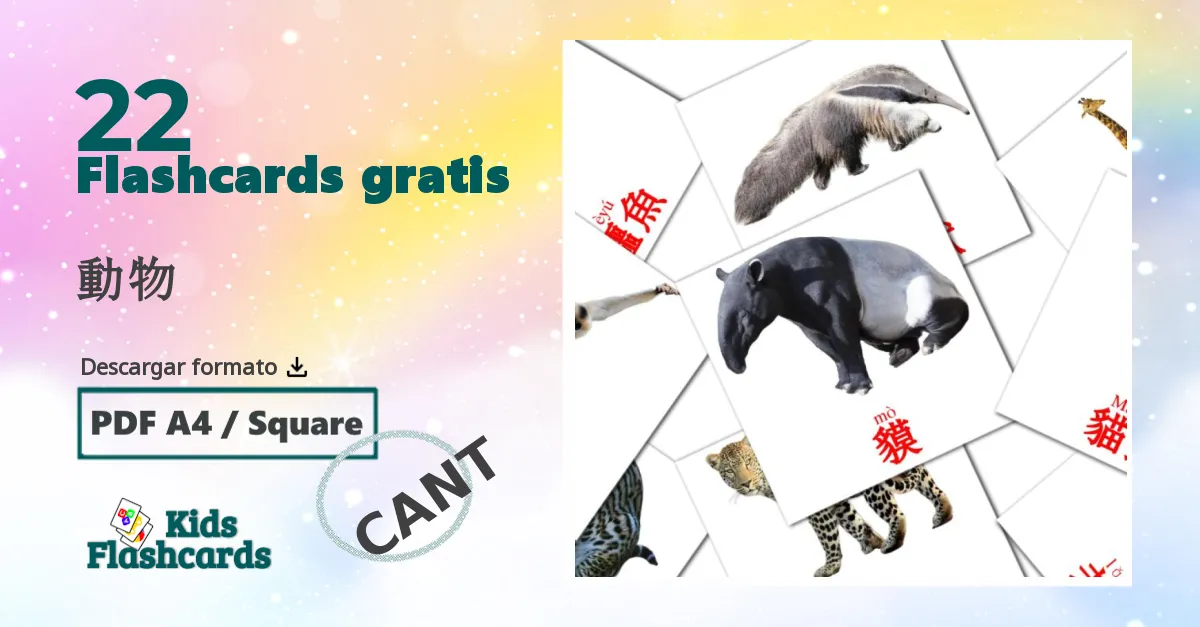 cantonés tarjetas de vocabulario en 動物