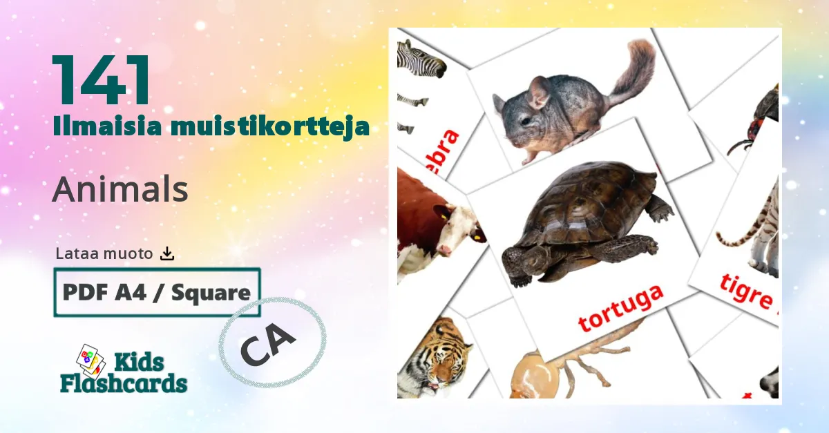 Animals – lasten kuvakortit catalanksi sanastoon