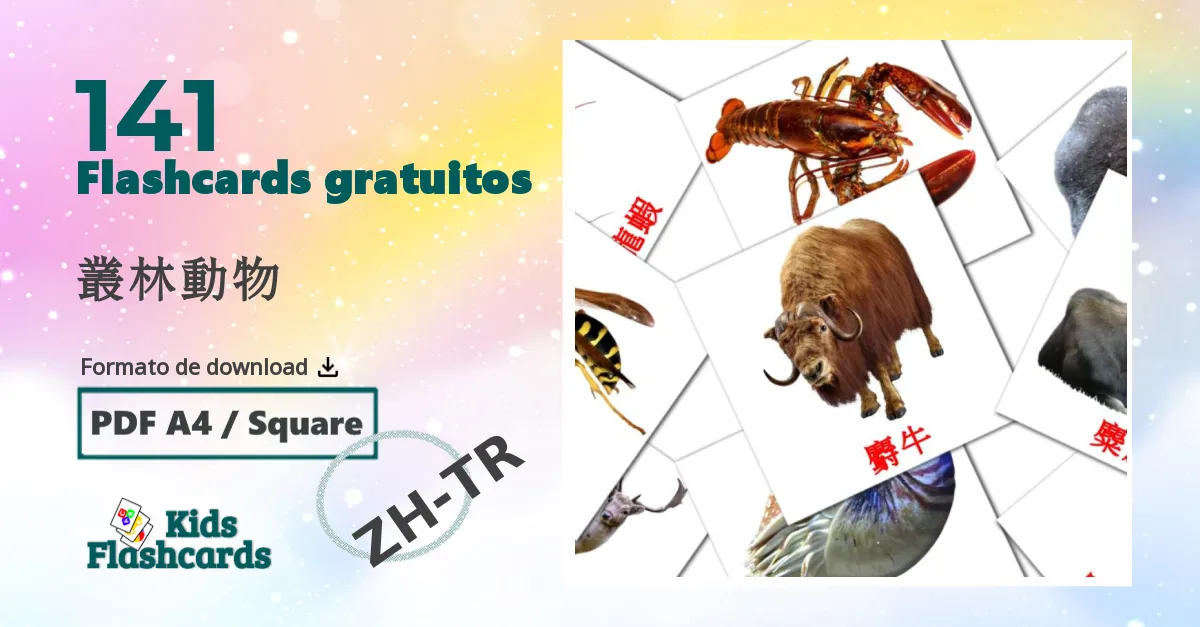 叢林動物 Vocabulário em chinês(tradicional) Flashcards