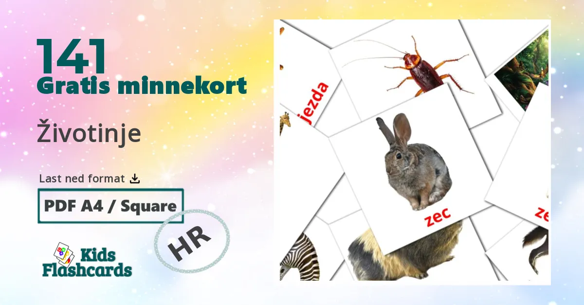 Životinje bildekort for barn på kroatisk