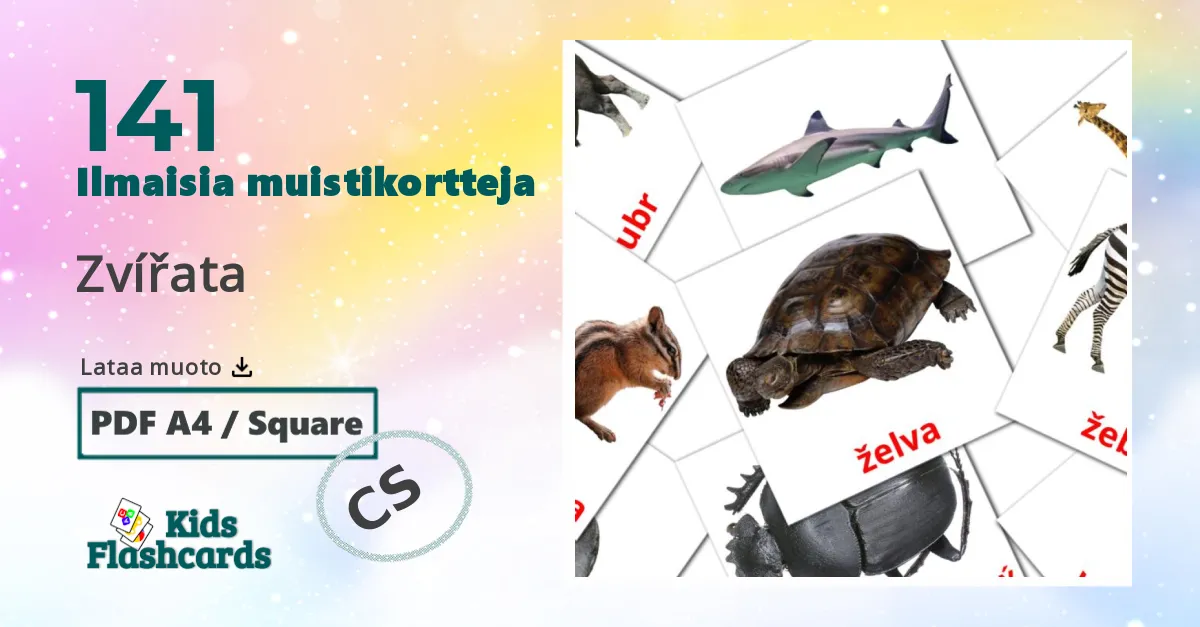 Zvířata – lasten kuvakortit tšekkiksi sanastoon