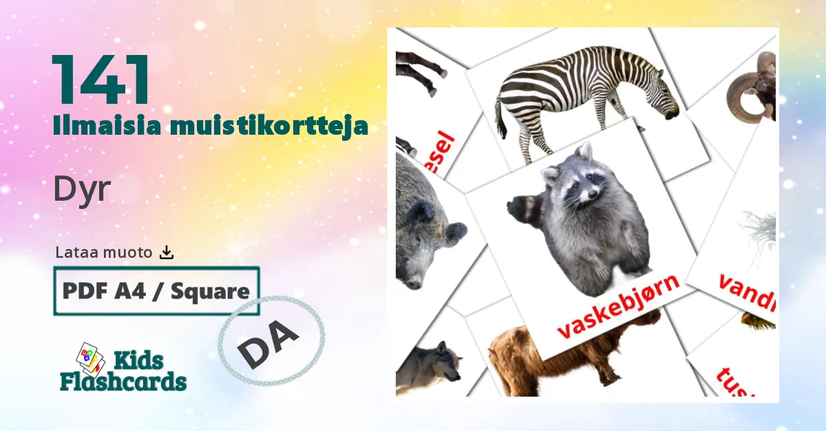 Dyr – lasten kuvakortit danskksi sanastoon