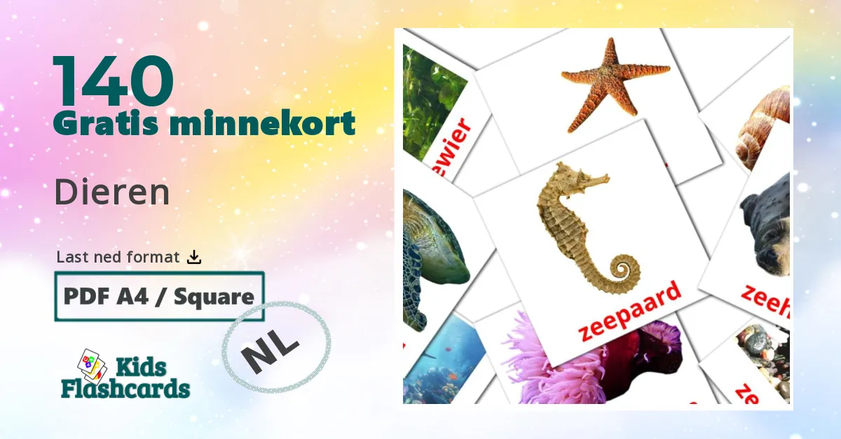 Dieren bildekort for barn på nederlandsk