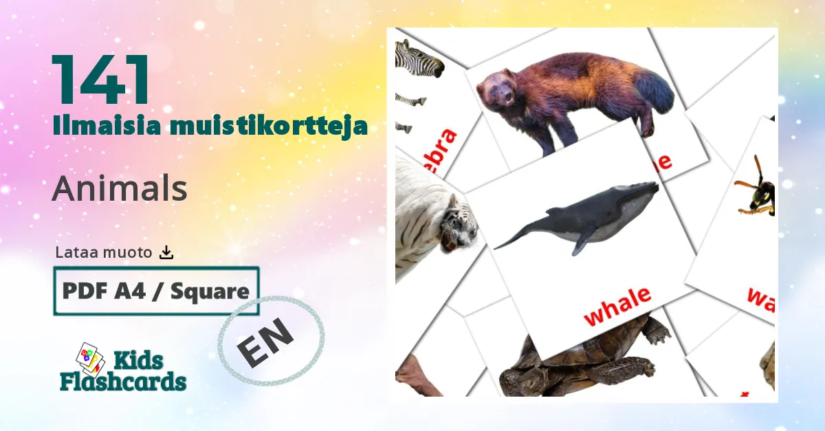 Animals – lasten kuvakortit englantiksi sanastoon