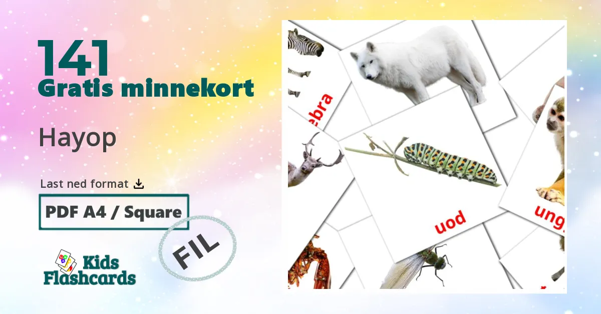 Hayop bildekort for barn på filipino