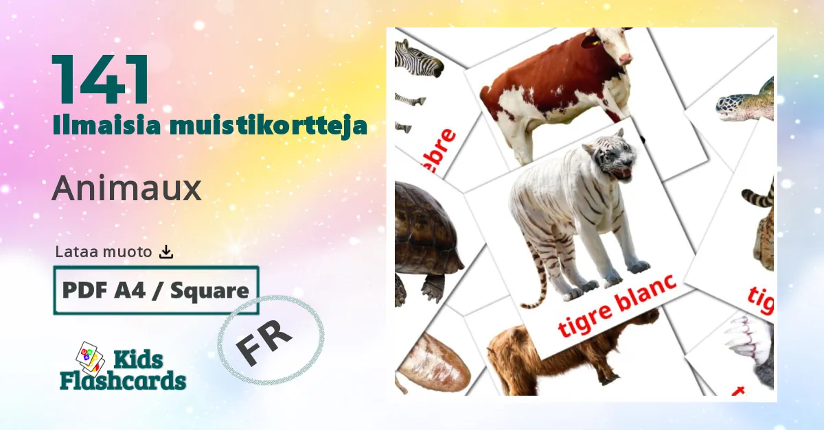 Animaux – lasten kuvakortit ranskalaiseksi sanastoon