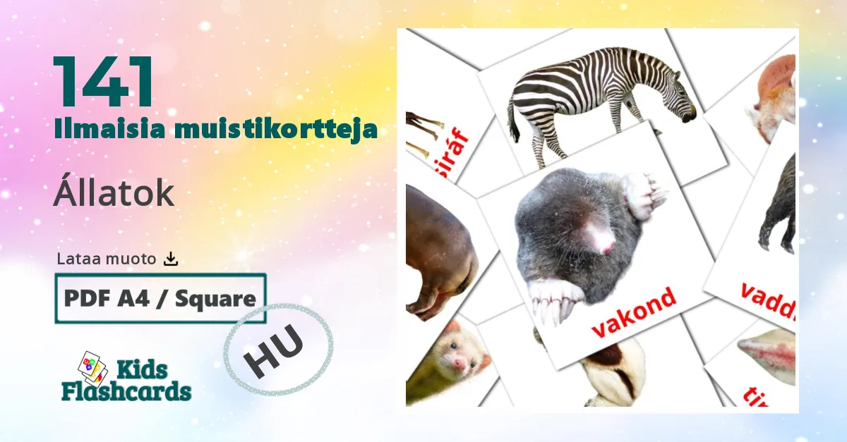 Állatok – lasten kuvakortit unkariksi sanastoon