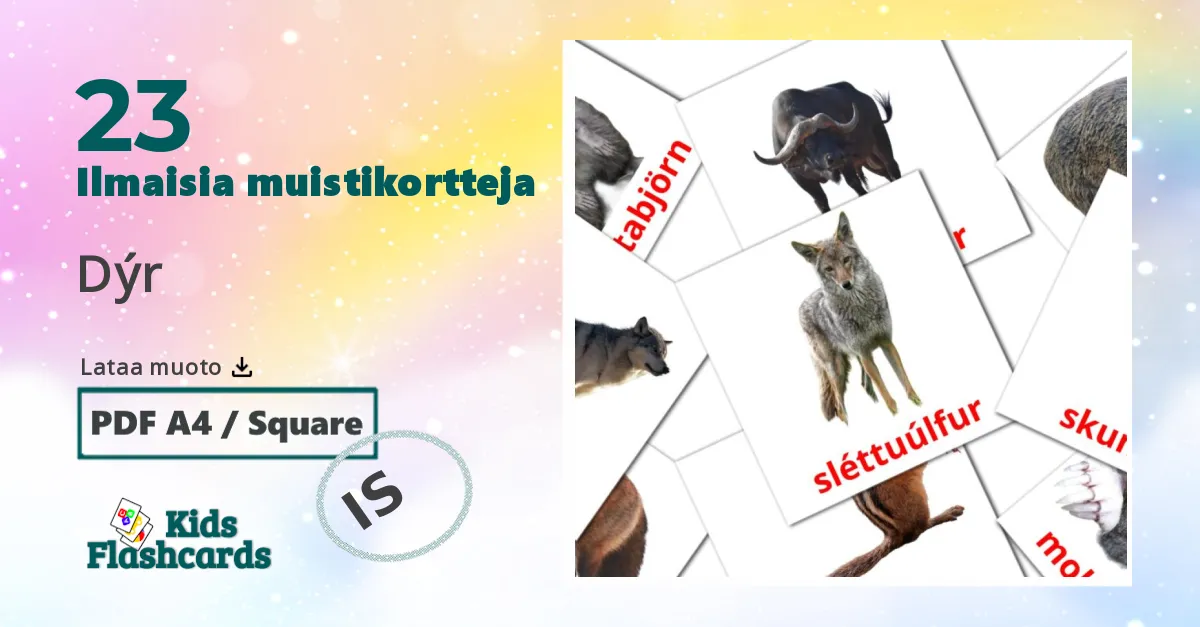 Eläimet lasten kuvakortit