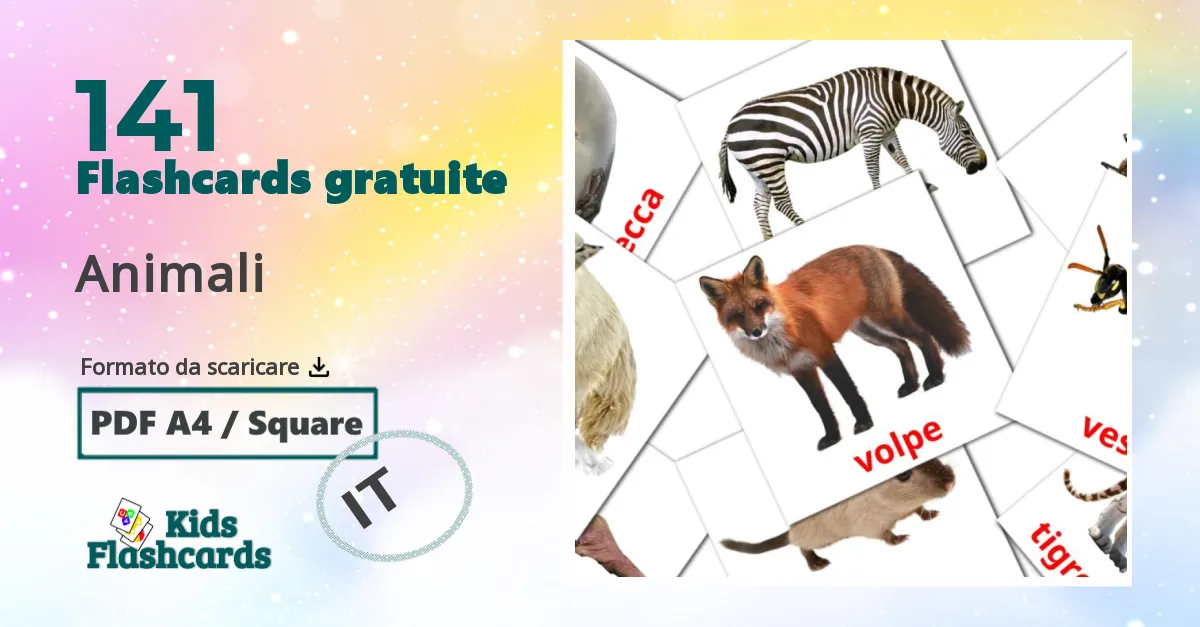 Animali Flashcards di vocabolario italiano