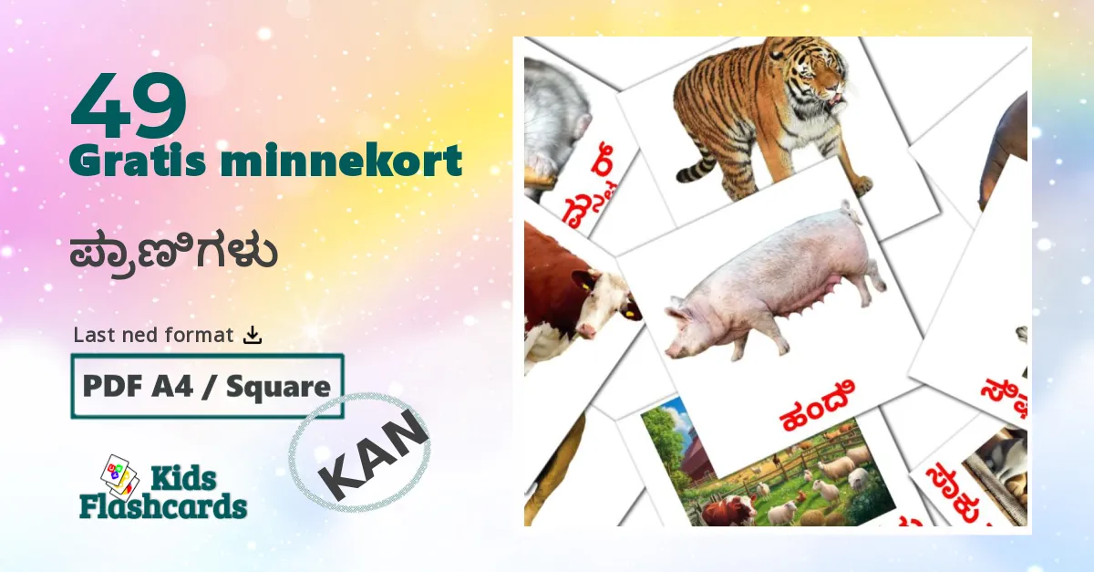 ಪ್ರಾಣಿಗಳು bildekort for barn på kannada