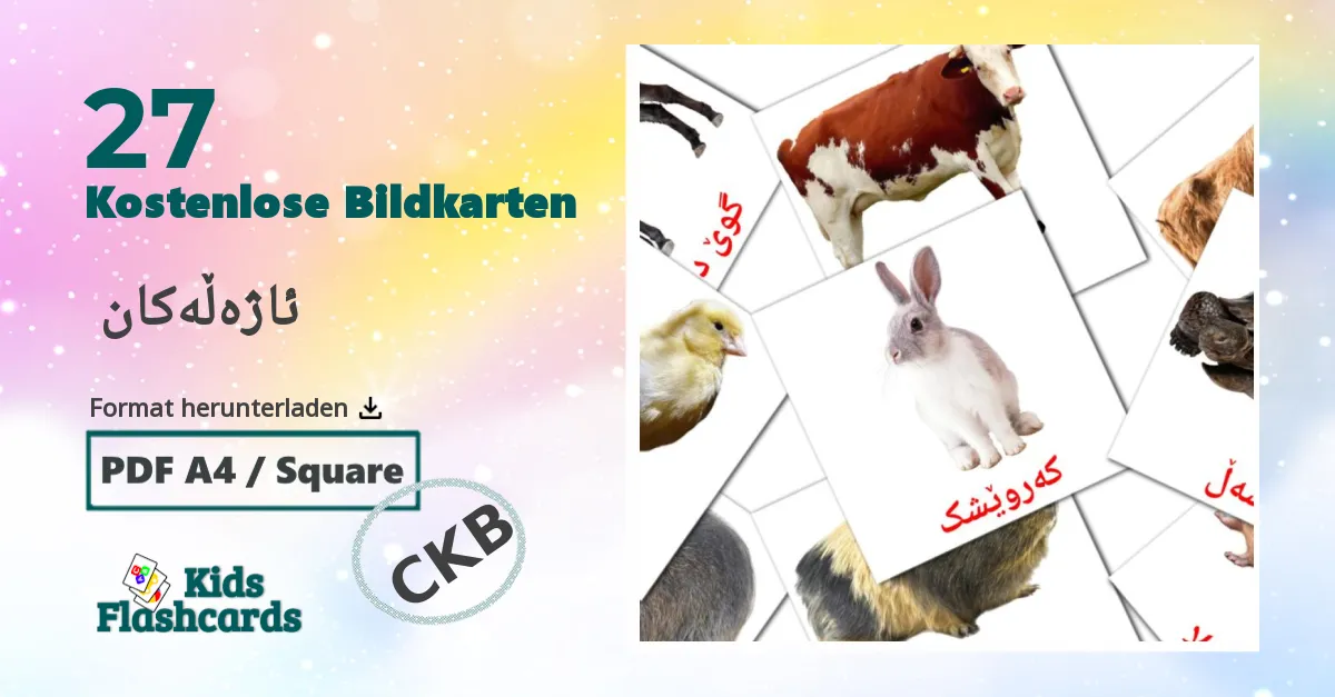 27 Bildkarten für ئاژەڵەکان