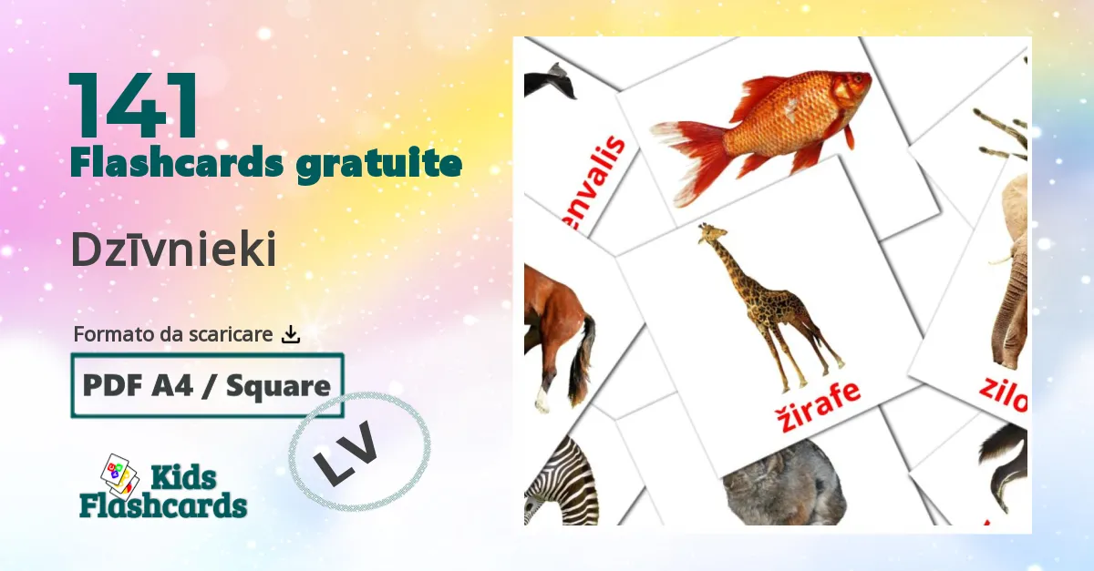 Dzīvnieki Flashcards di vocabolario lettone