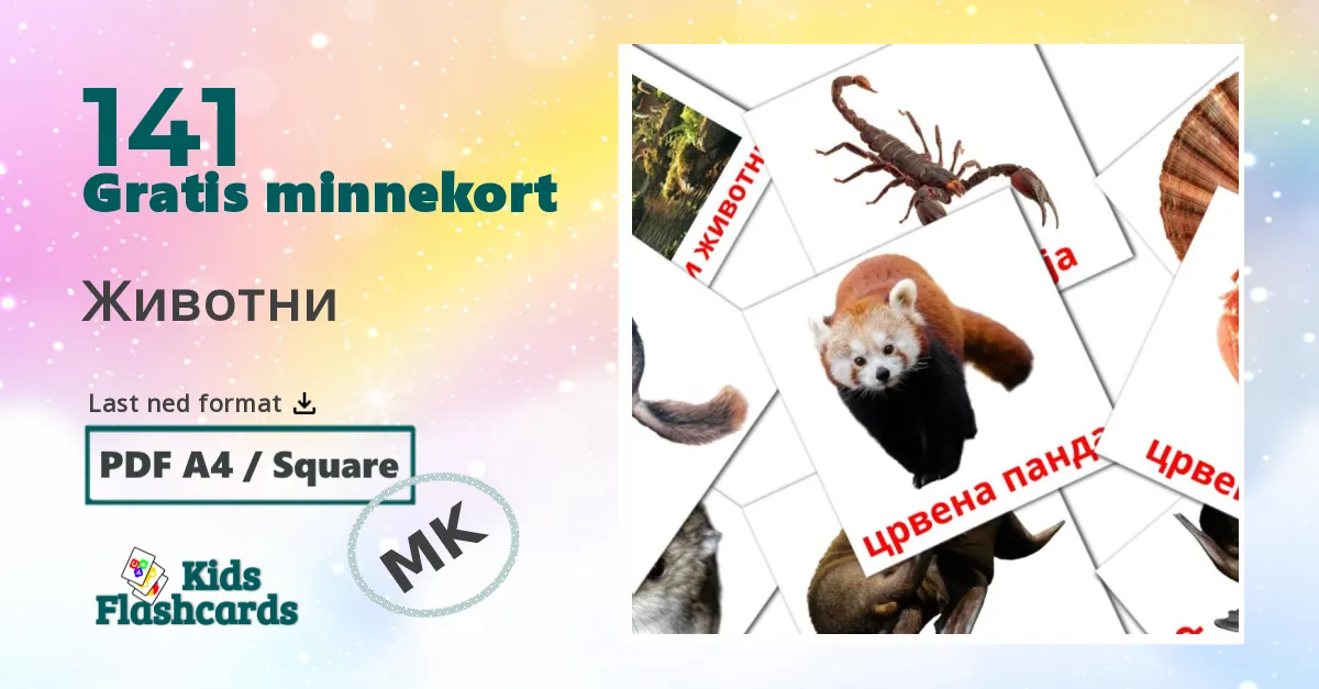 Животни bildekort for barn på makedonsk