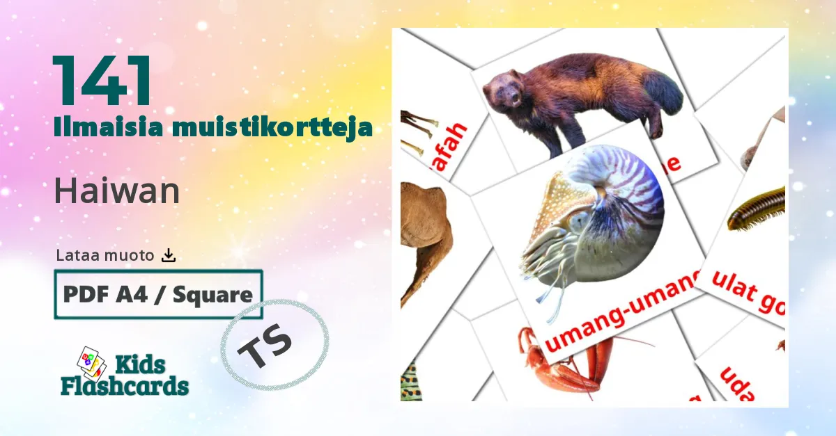 Haiwan – lasten kuvakortit malaijiksi sanastoon