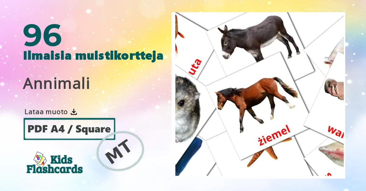 Annimali – lasten kuvakortit maltanksi sanastoon