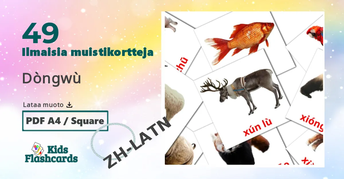 Dòngwù – lasten kuvakortit pinyinksi sanastoon