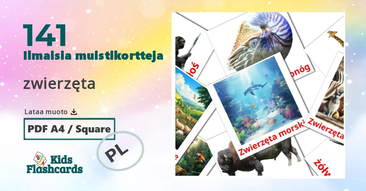 zwierzęta – lasten kuvakortit puolanksi sanastoon
