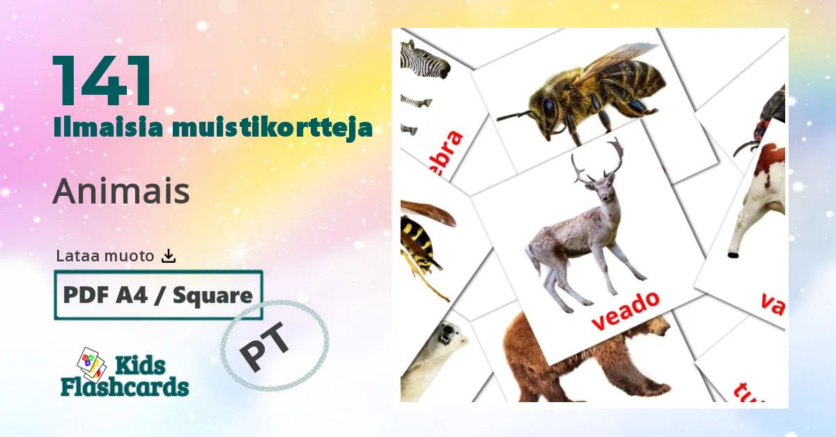 141 Animais lasten kuvakortit