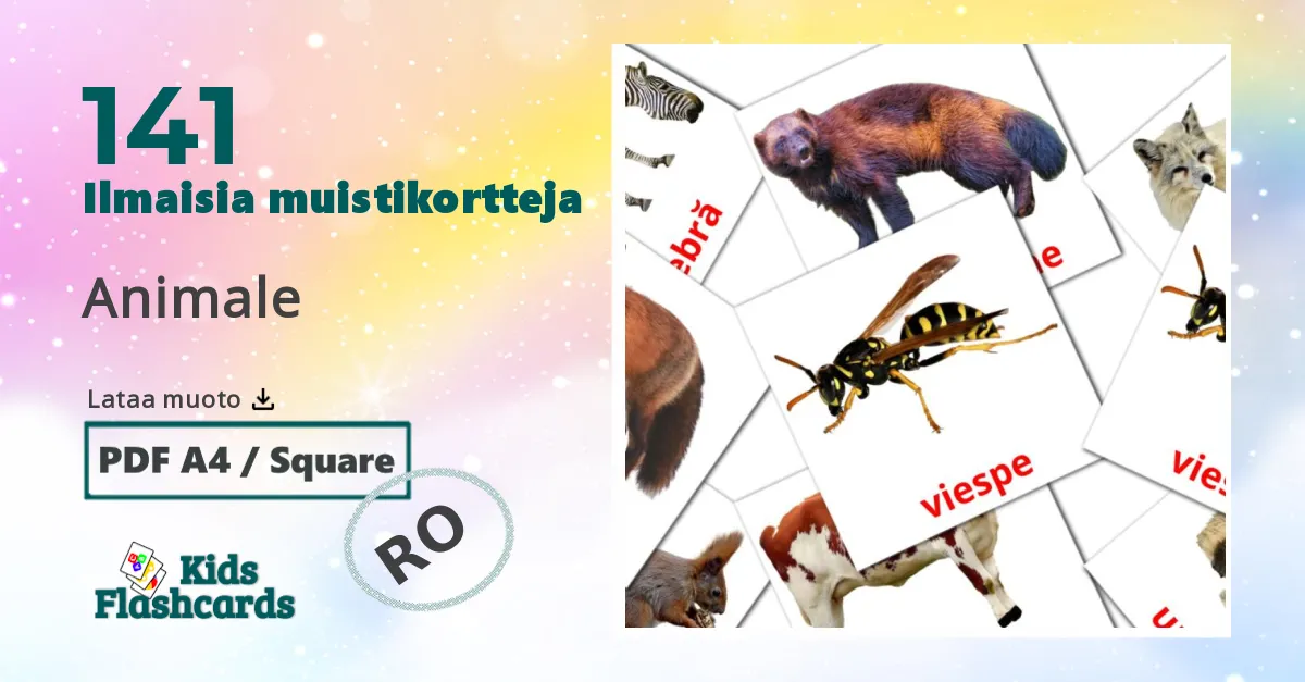 Animale – lasten kuvakortit romanianksi sanastoon