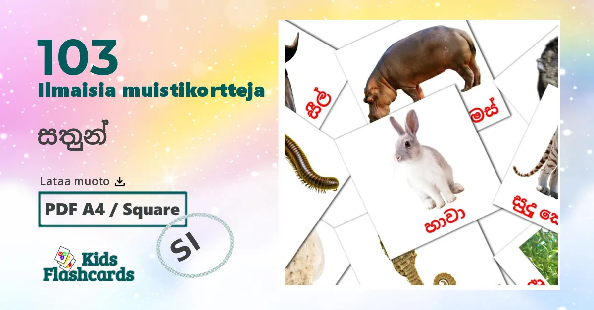 Eläimet lasten kuvakortit