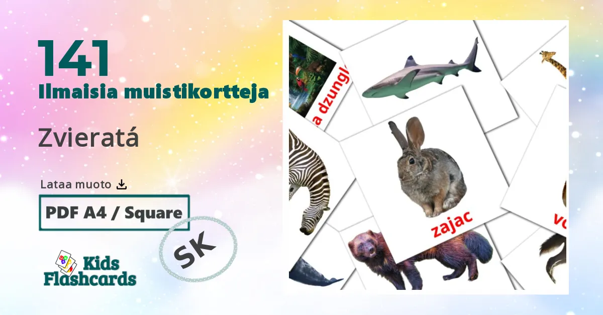 Zvieratá – lasten kuvakortit slovakianksi sanastoon