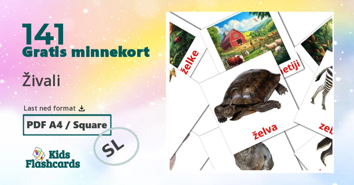 Živali bildekort for barn på slovensk