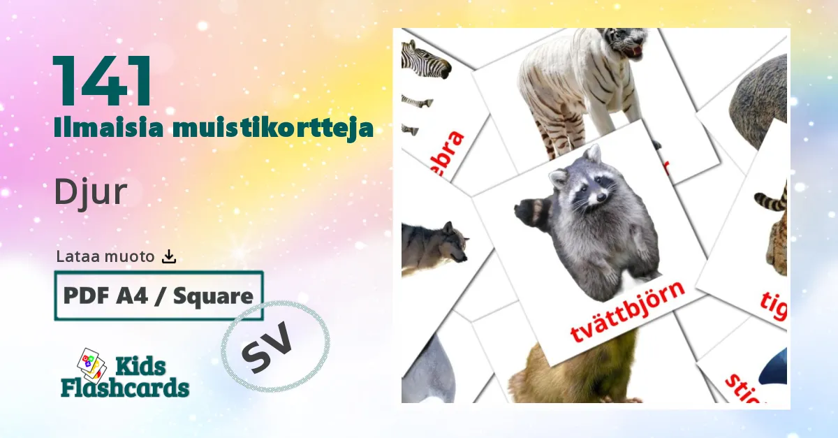 141 Djur lasten kuvakortit