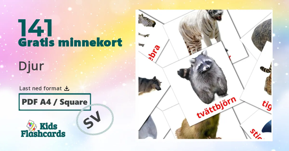 Djur bildekort for barn på svensk
