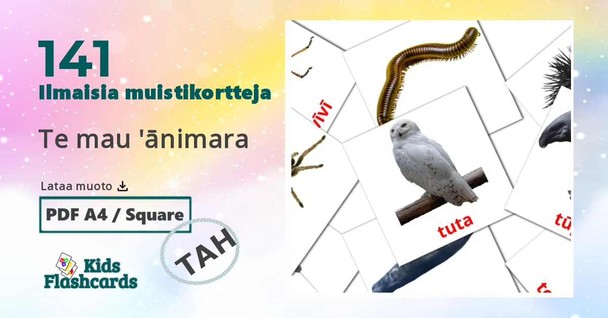 Te mau 'ānimara – lasten kuvakortit tahitianksi sanastoon